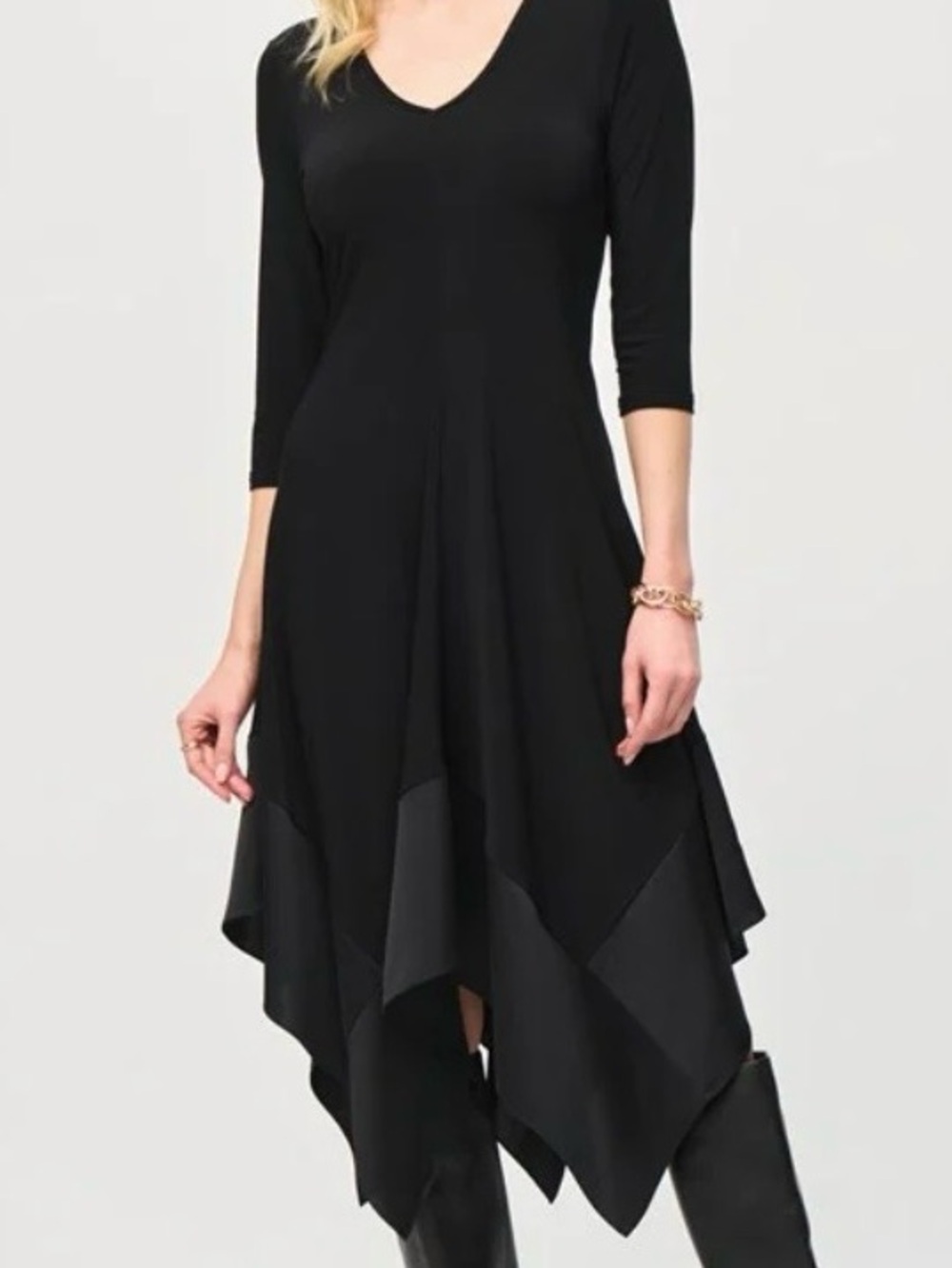 Gracia Black Asymmetrical Handkerchief Hem Dress